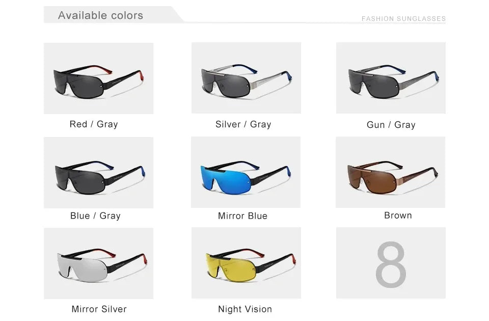 Polarized UV400 Sunglasses For Men - One Piece Mirror Lenses And Aluminum Frames