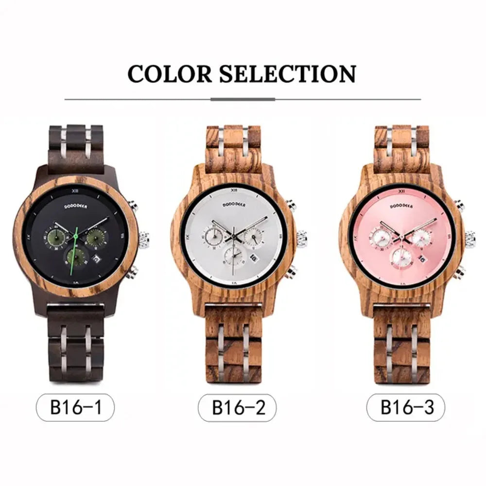 Women’s Wooden Sports Watch - Chronographic Analog Display With Quartz Movement