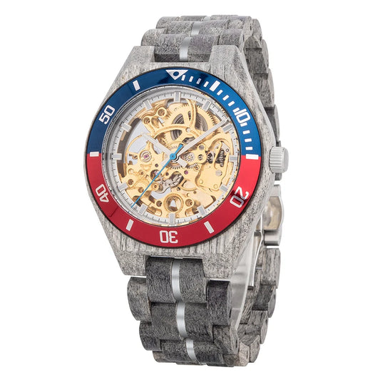 Men's Mechanical Wooden Automatic Watch - Hollow-Carved Mechanical Skeleton Wristwatch