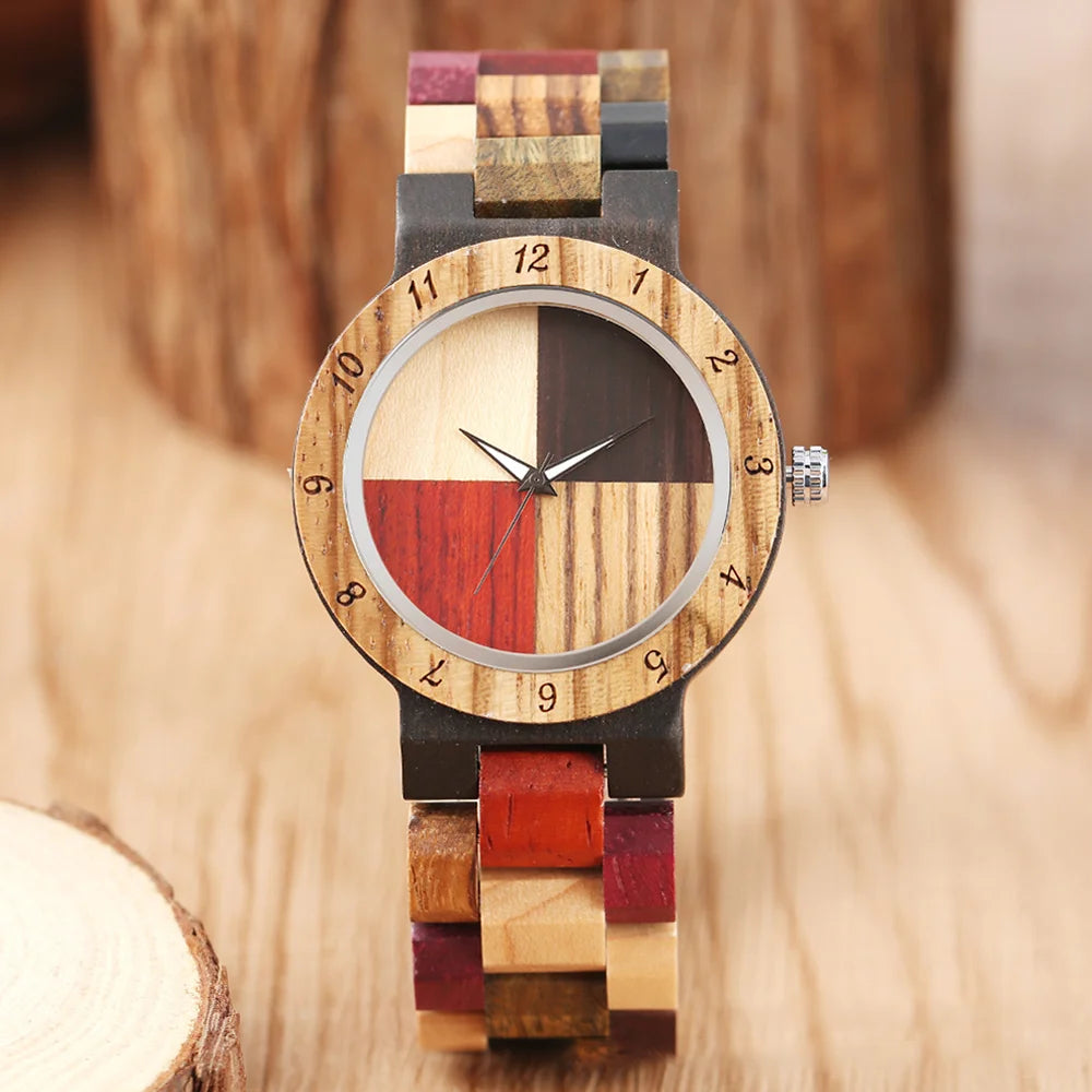 Wooden Sweetheart Couple His & Hers Watches - Quartz Movement Analog Display With Mixed Color Dials - Matching Wristwatches For Him/Him, Her/Her, Him/Her, Lovers