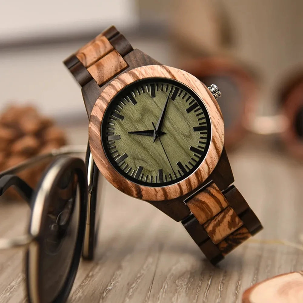 Men’s Luxury Green Sandal Wood Watch - Full Wooden Quartz Movement Handmade Wristwatch