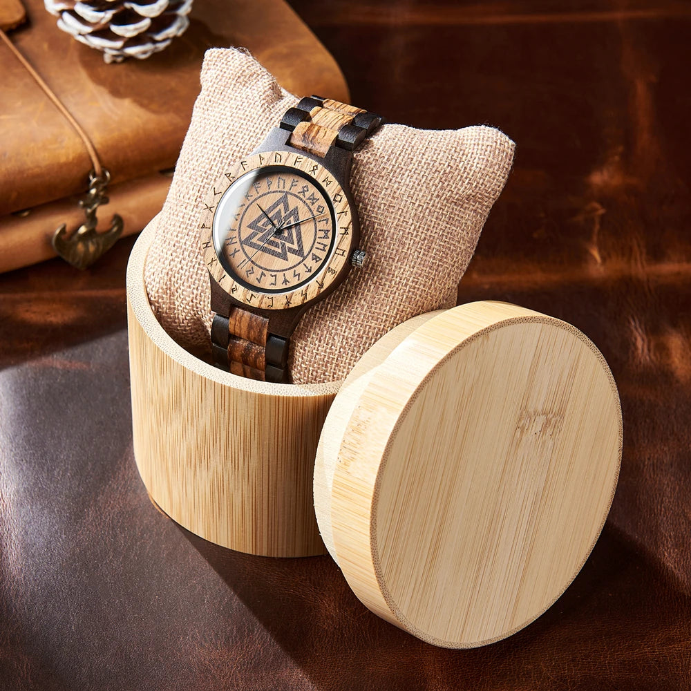 Men's Viking Style Wooden Wristwatch - Vintage Watch for Men