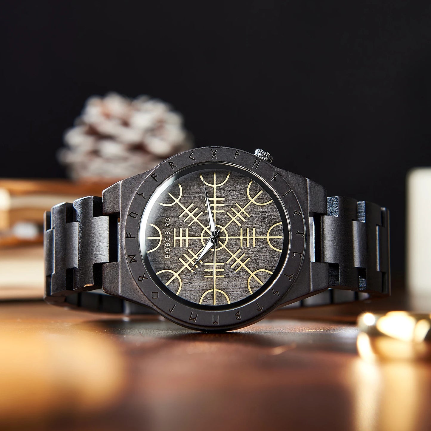 Men's Wooden Wristwatch - Viking Face Style - Gift Idea for Men