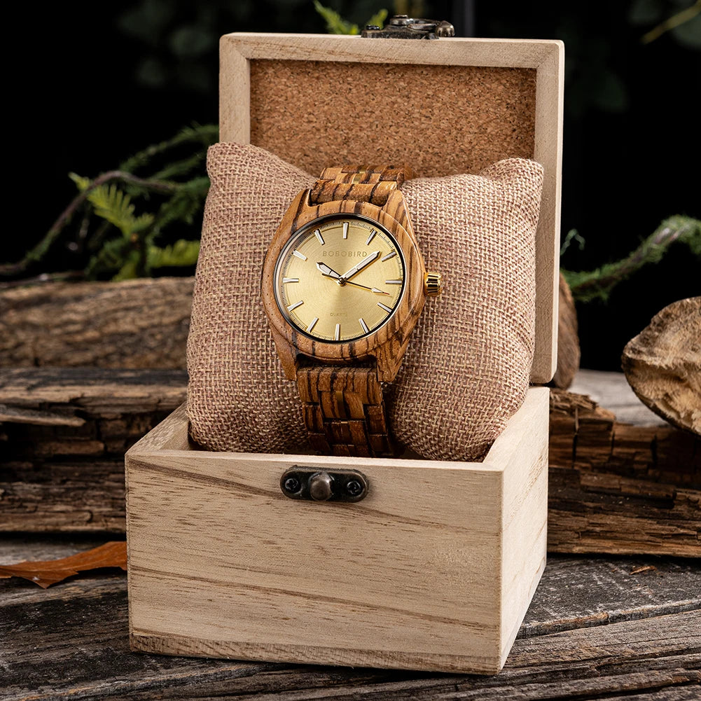 Classic Analog Men's Watch - Wooden Bracelet And Face With Luminous Hands