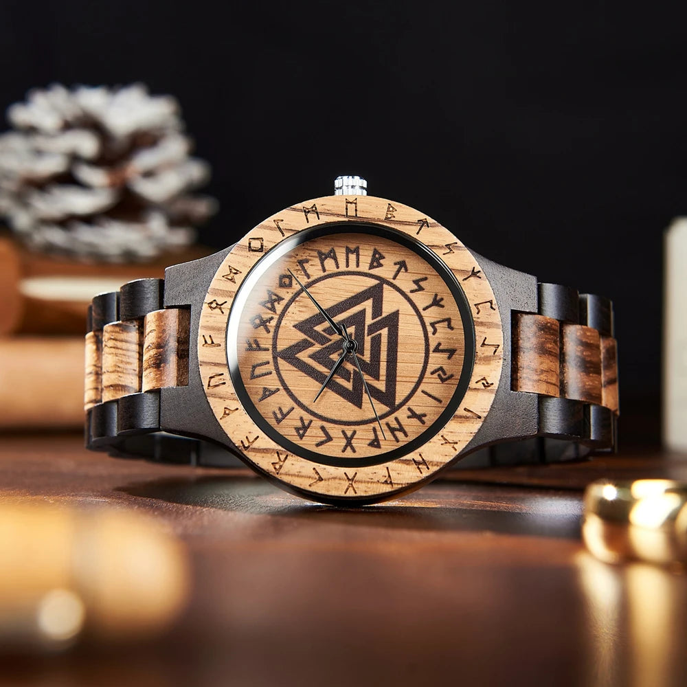 Men's Viking Style Wooden Wristwatch - Vintage Watch for Men