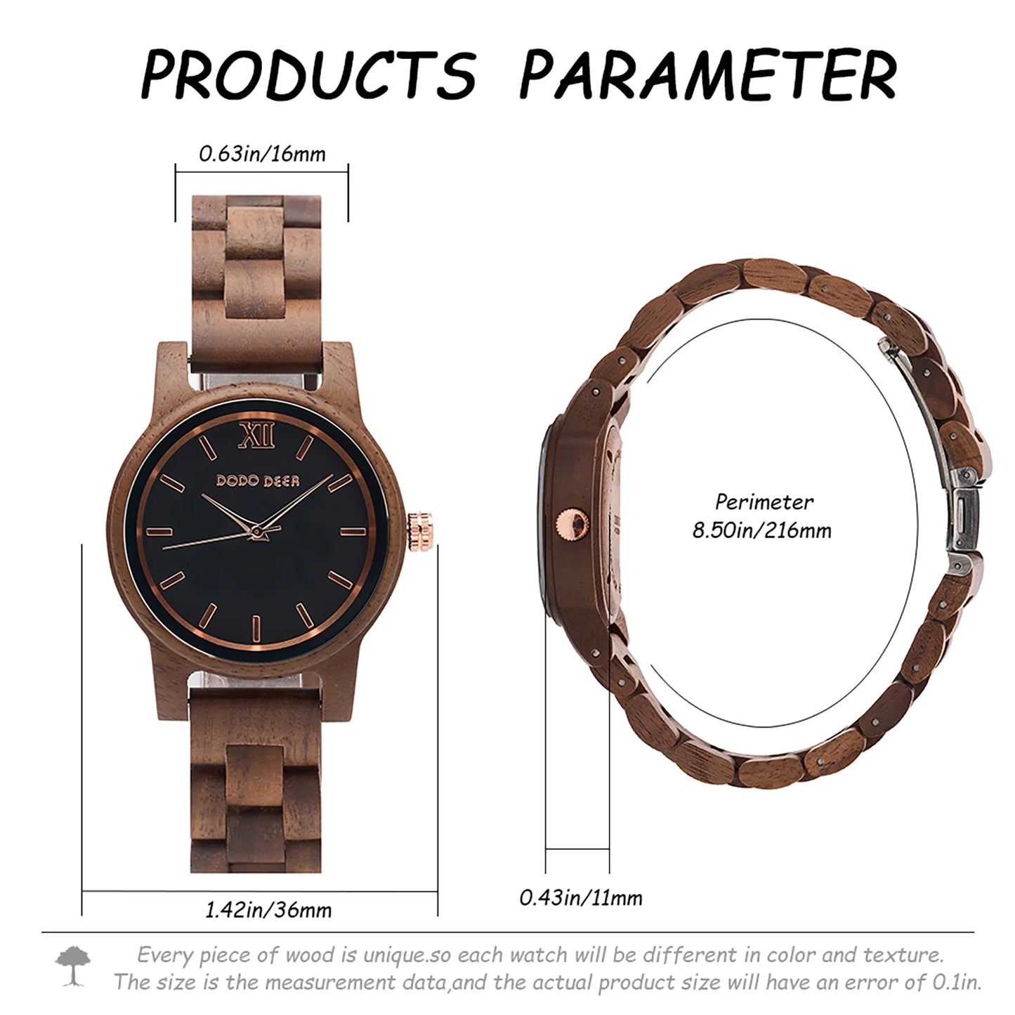 Women’s Simple Quartz Wooden Wristwatch - Classic Analog Display With Round Face