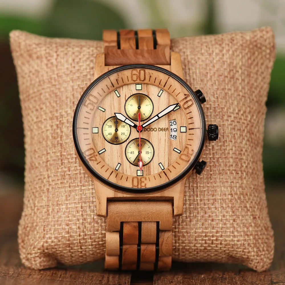 Men's Wooden Watch With Calendar - Multifunctional Fashion Quartz Movement Wristwatch