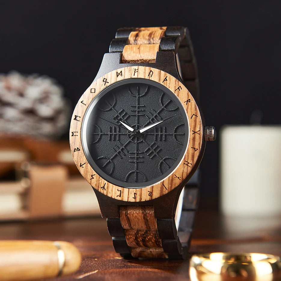 Men's Viking Style Wooden Wristwatch - Vintage Watch for Men