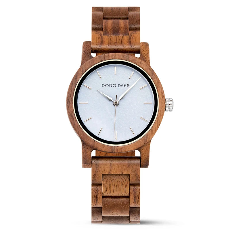 Ladies Watch With Real Wood Wristband - Analog Quartz Wristwatches For Women Women With Roman Numeral Face