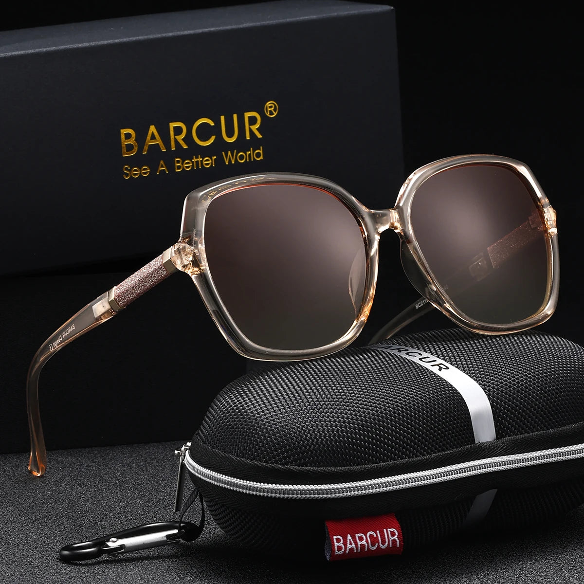 BARCUR Black Sunglasses Women Oversized Polarized Sunglasses Gradient Ladies Shades UV400 Apparel Accessories Oculos