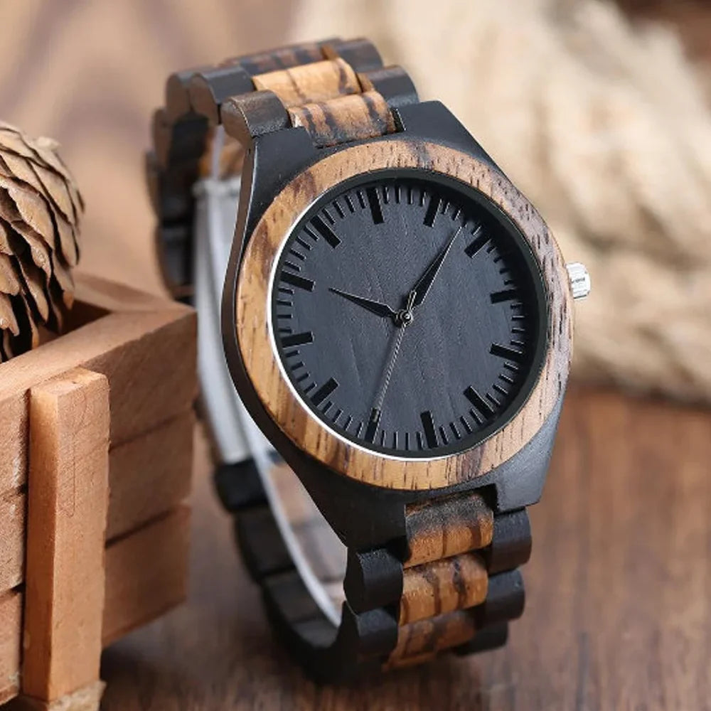 Unisex Wooden Wrist Watch For Men or Women - Classic Analog Timepiece - Quartz Movement And Retro Style