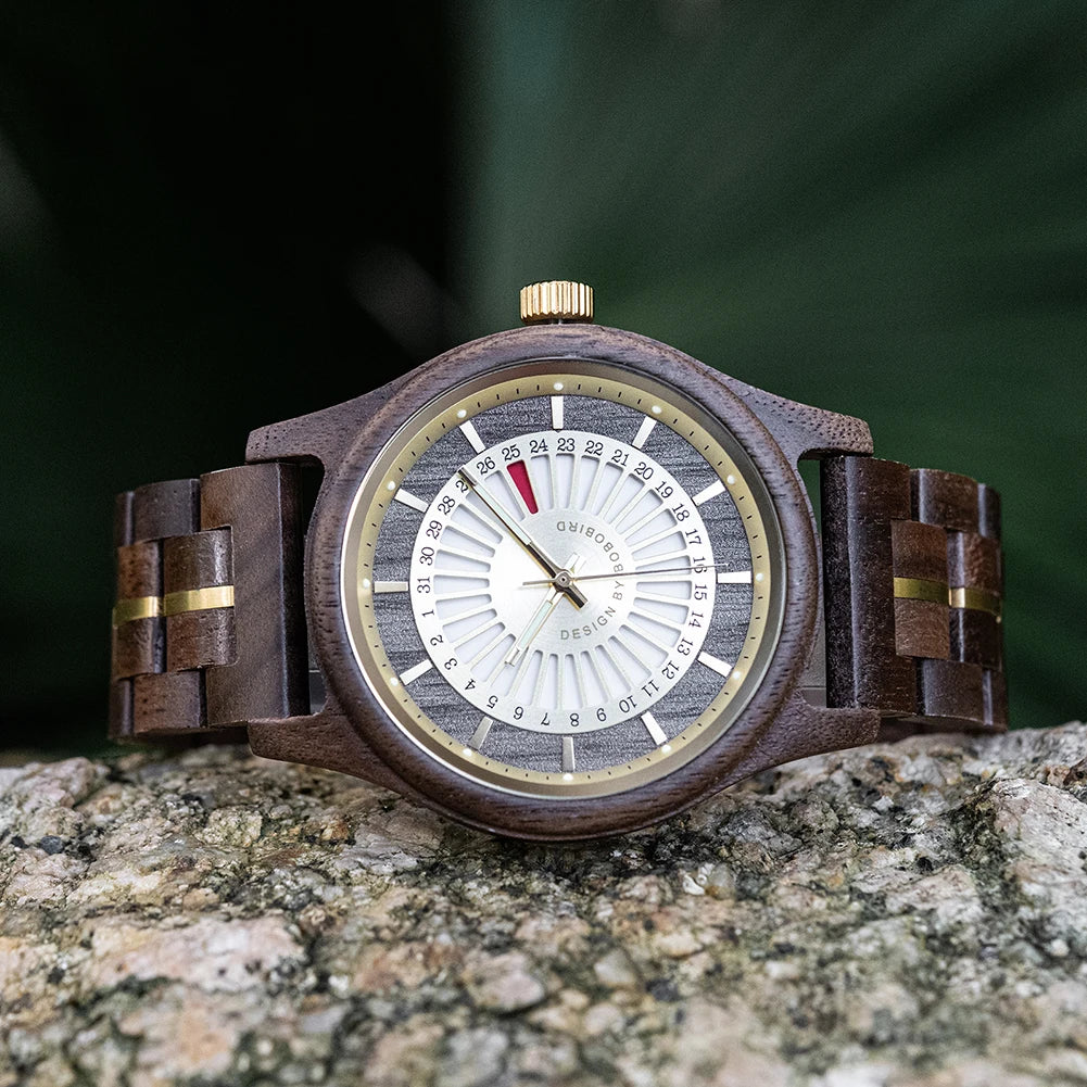 Unique Men's Wooden Watch Design - Chronographic Date Display On Face Wristwatch for Men