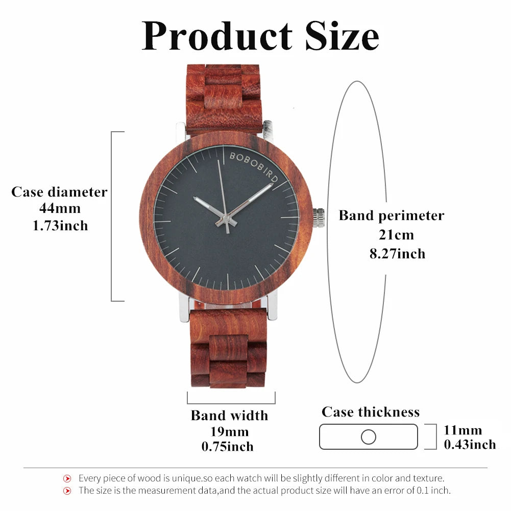 Men’s Red Sandalwood Watch - Quartz Movement With Analog Black Face