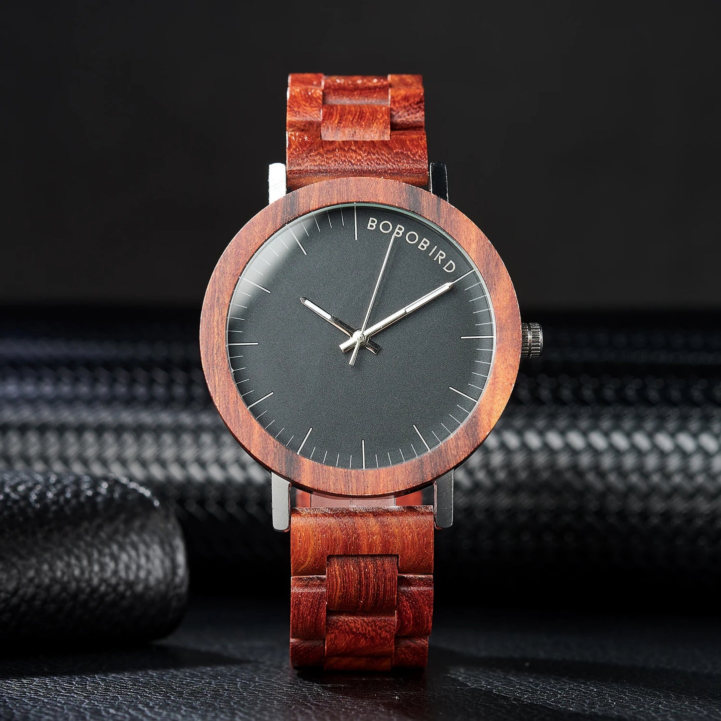 Men’s Red Sandalwood Watch - Quartz Movement With Analog Black Face