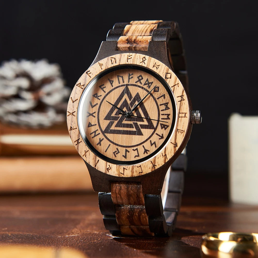 Men's Viking Style Wooden Wristwatch - Vintage Watch for Men