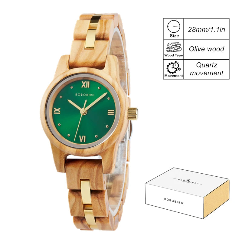 Women's Round Face Wooden Watch Fashion Quartz Watch for Ladies With Paper Gift Box