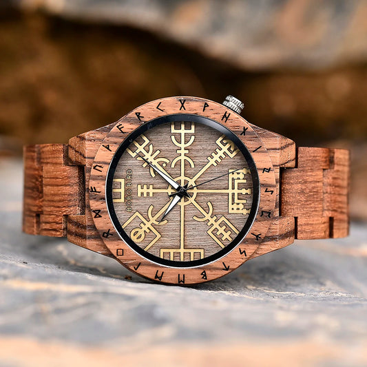 Viking Style Man's Wooden Watches - Vintage Quartz Movement Watch for Men