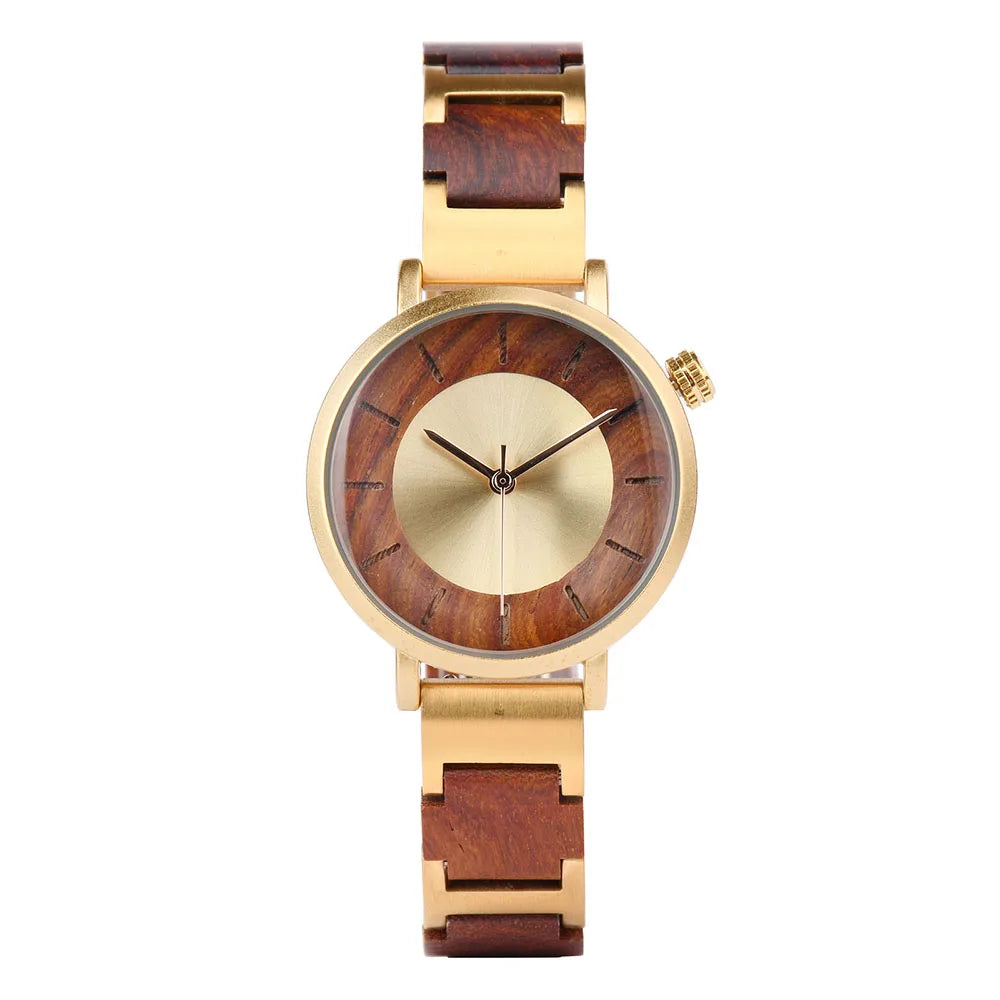 Stylish Ladies Wooden Watches - Round Face With Analog Display And Quartz Movement