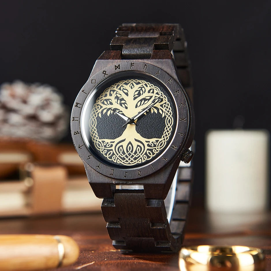 Men's Wooden Wristwatch - Viking Face Style - Gift Idea for Men