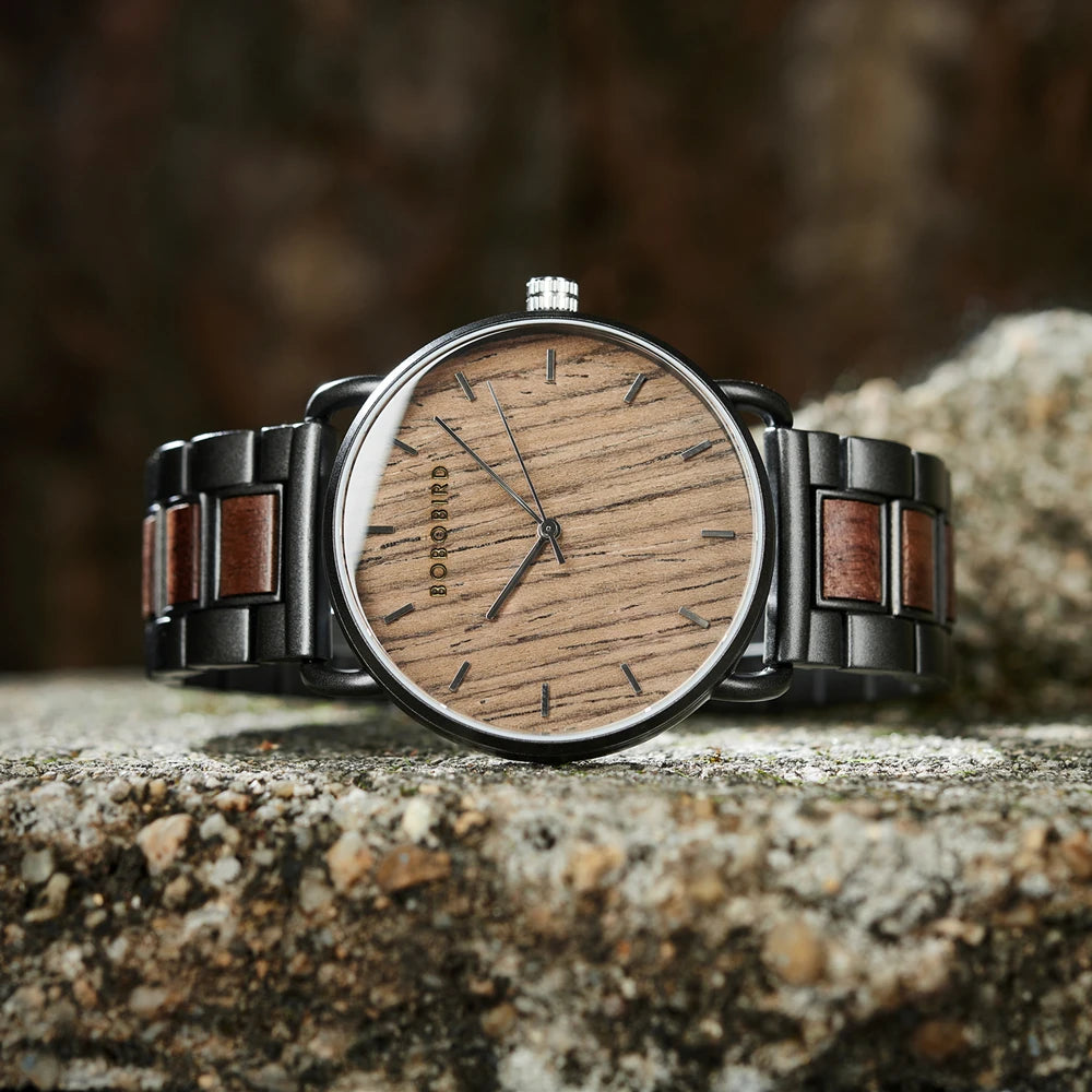 Classic Men's Wooden Watch - Quartz Movement Analog Face Wristwatch for Men