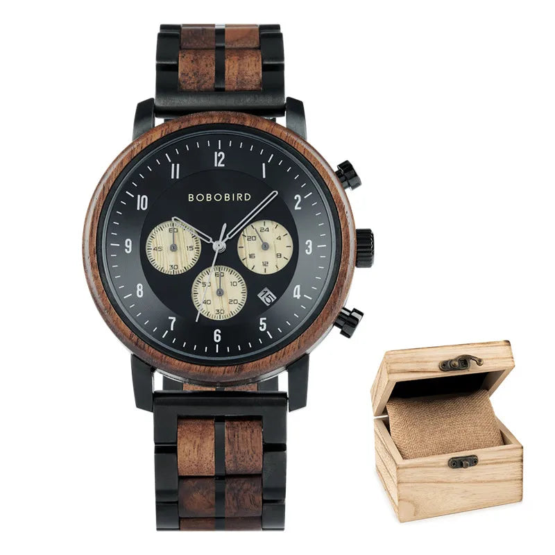 Men's Luxury Style Watch - Handmade Wooden Wrist Watch for Men With Genuine Leather