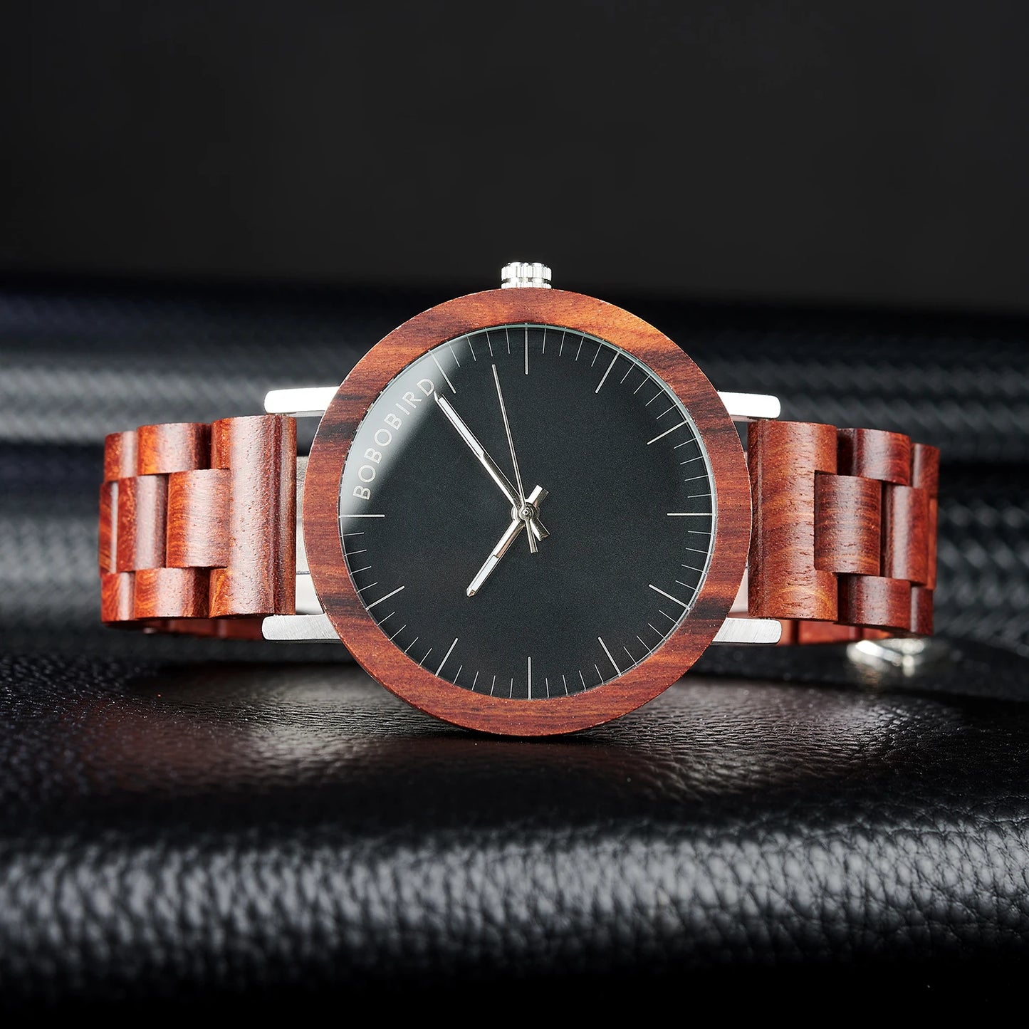 Men’s Red Sandalwood Watch - Quartz Movement With Analog Black Face