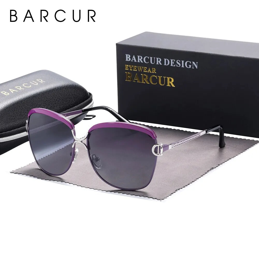 BARCUR Polarized Ladies Sunglasses Women Gradient Lens Round Sun Glasses Square Luxury Brand Oculos