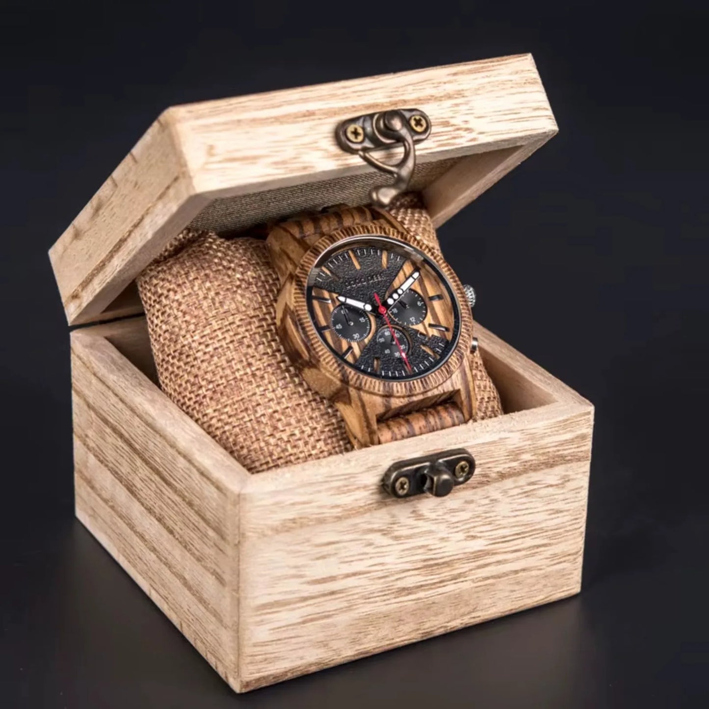 Classic Wood Stop Watches for Men Quartz Wristwach Male Display Date Chronograph Complete Calendar Gift Box Wholesale Dropship