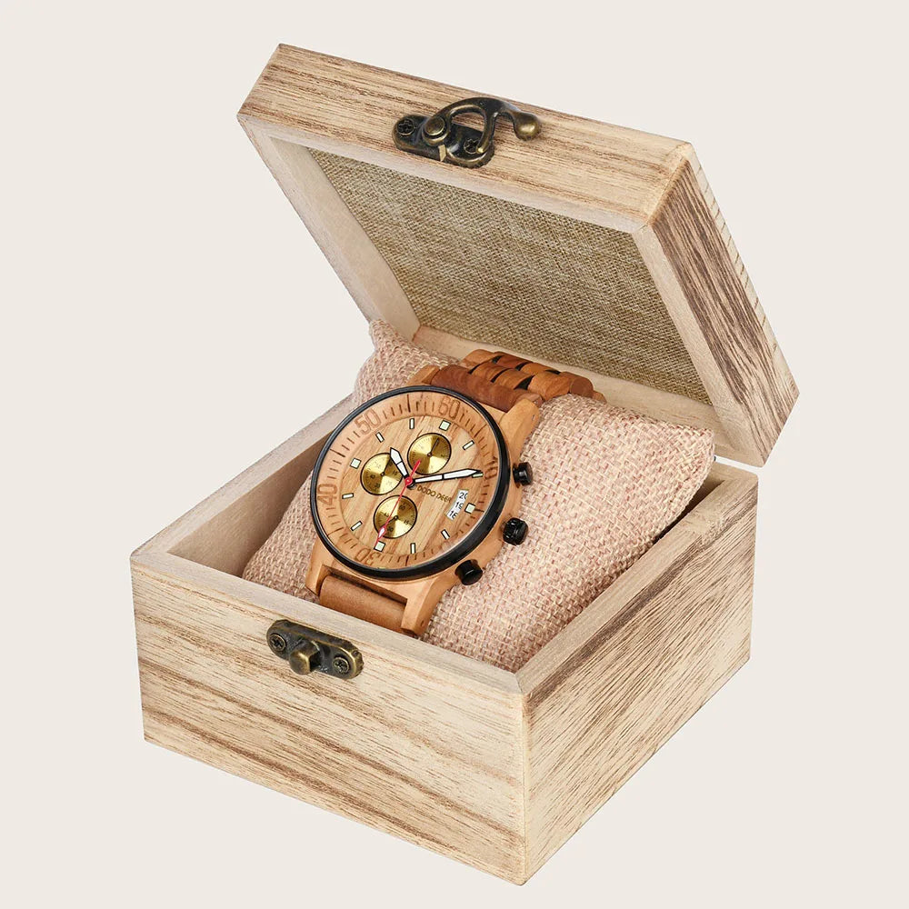 Men's Wooden Watch With Calendar - Multifunctional Fashion Quartz Movement Wristwatch