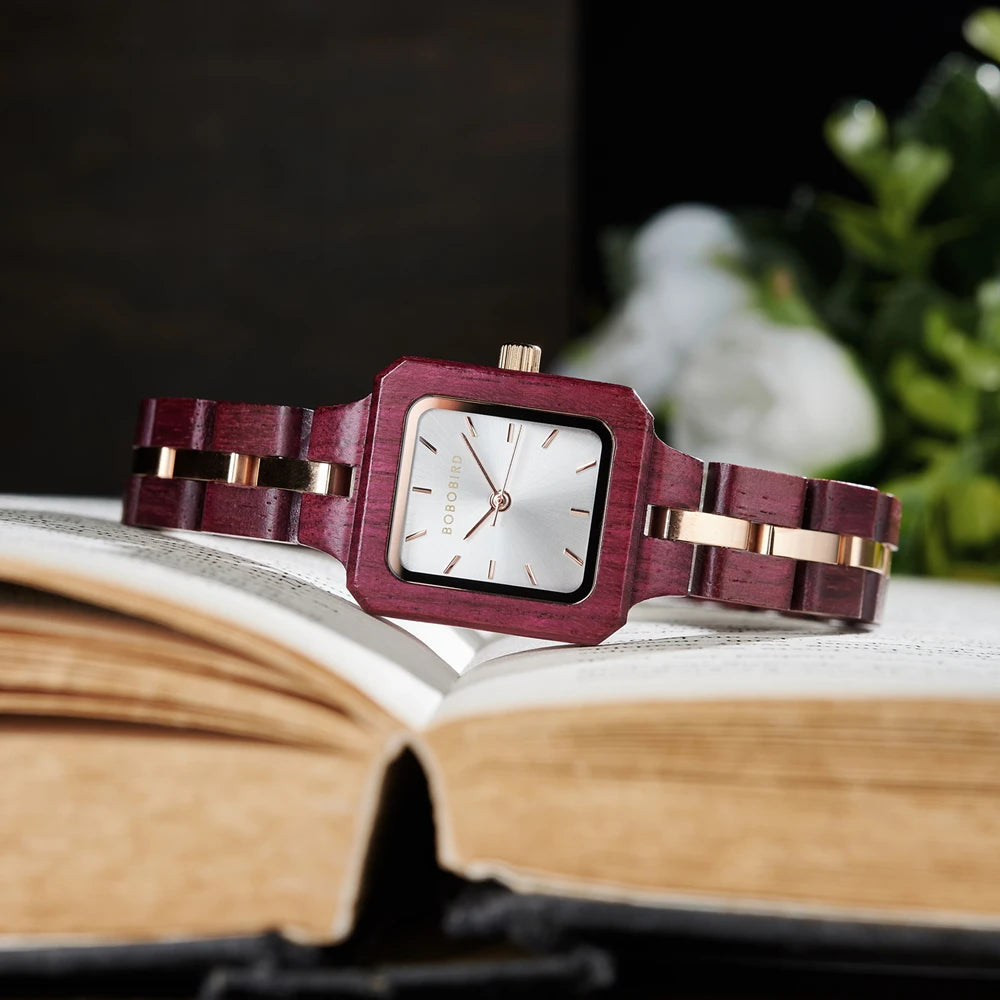 Fashion Women's Watch Wooden Links Square Face Wrist Watch for Ladies Special Gift