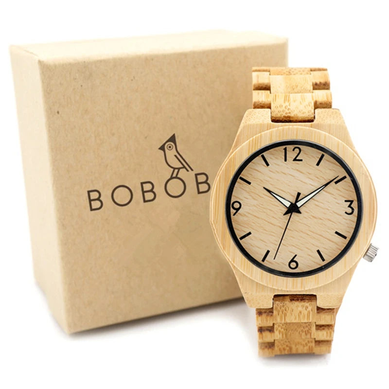 Simple Bamboo Men's Watch with Gift Box - Round Face - Quartz Movement