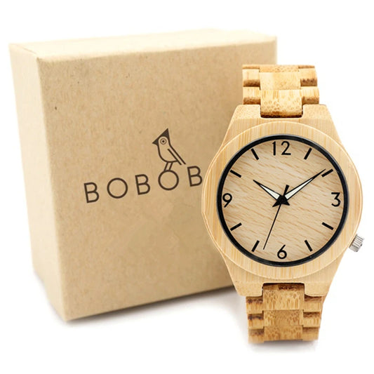 Simple Bamboo Men's Watch with Gift Box - Round Face - Quartz Movement