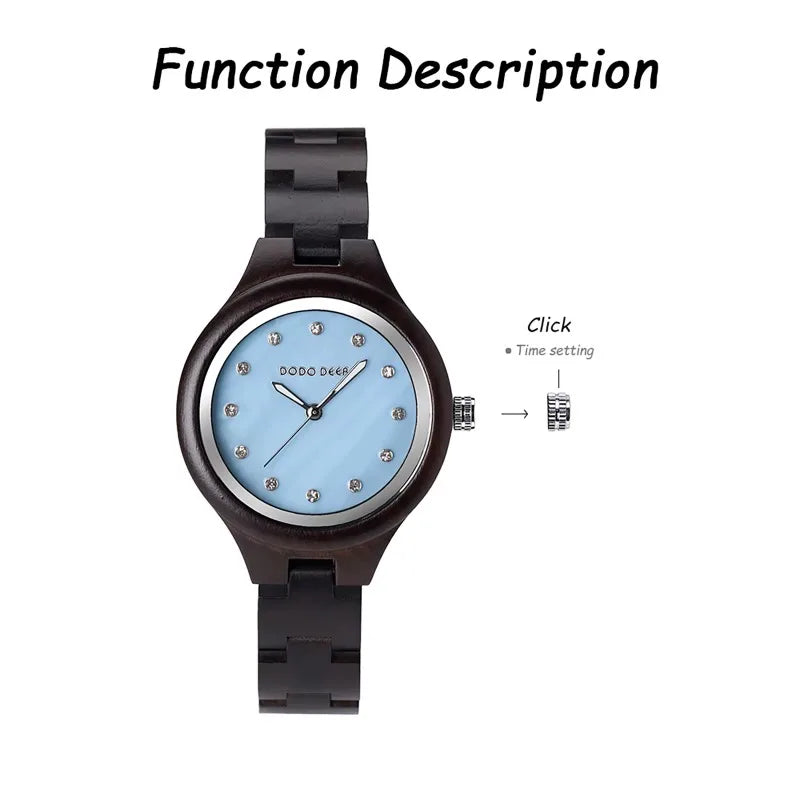 Women’s Classic Retro Analog Watch - Wooden Body And Band With Quartz Movement