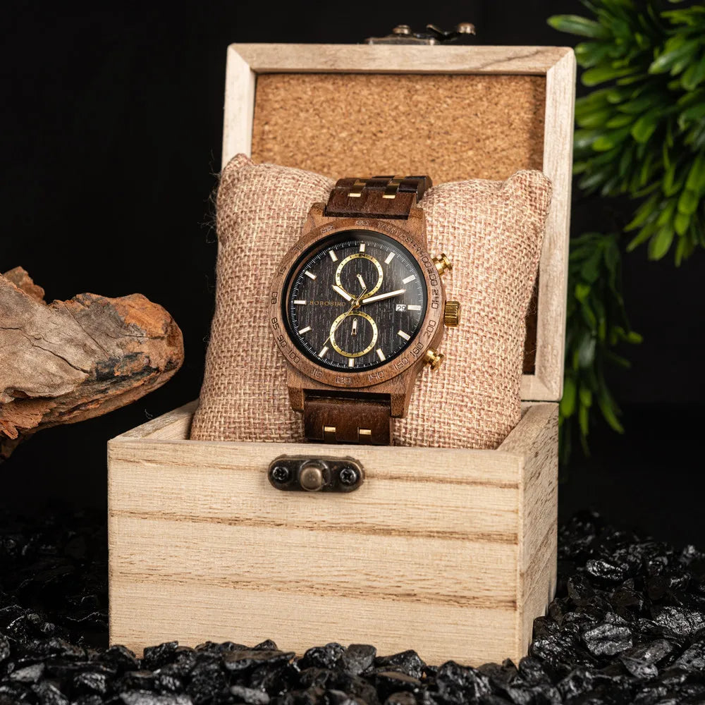 Men‘s Wooden Wristwatch Quartz Movement - Casual Dress Watch for Men