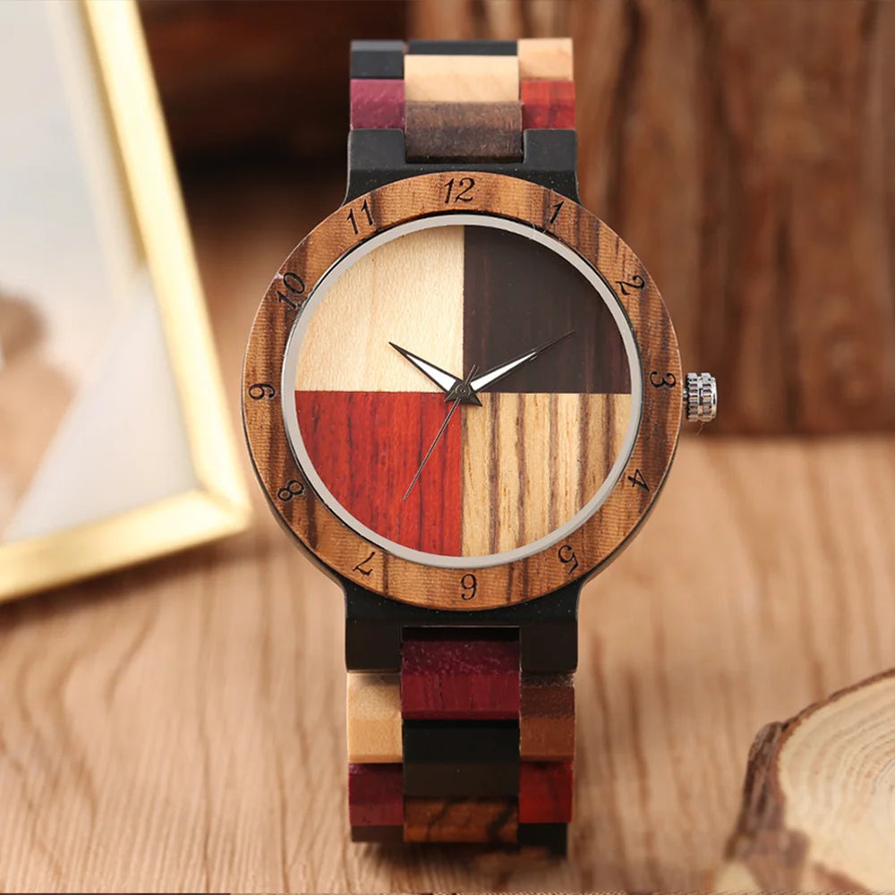 Wooden Sweetheart Couple His & Hers Watches - Quartz Movement Analog Display With Mixed Color Dials - Matching Wristwatches For Him/Him, Her/Her, Him/Her, Lovers