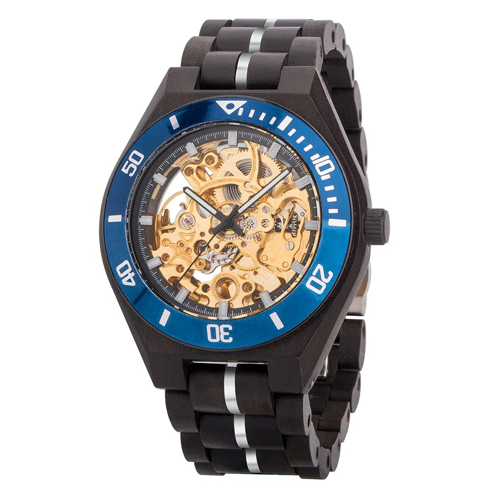 Men's Mechanical Wooden Automatic Watch - Hollow-Carved Mechanical Skeleton Wristwatch