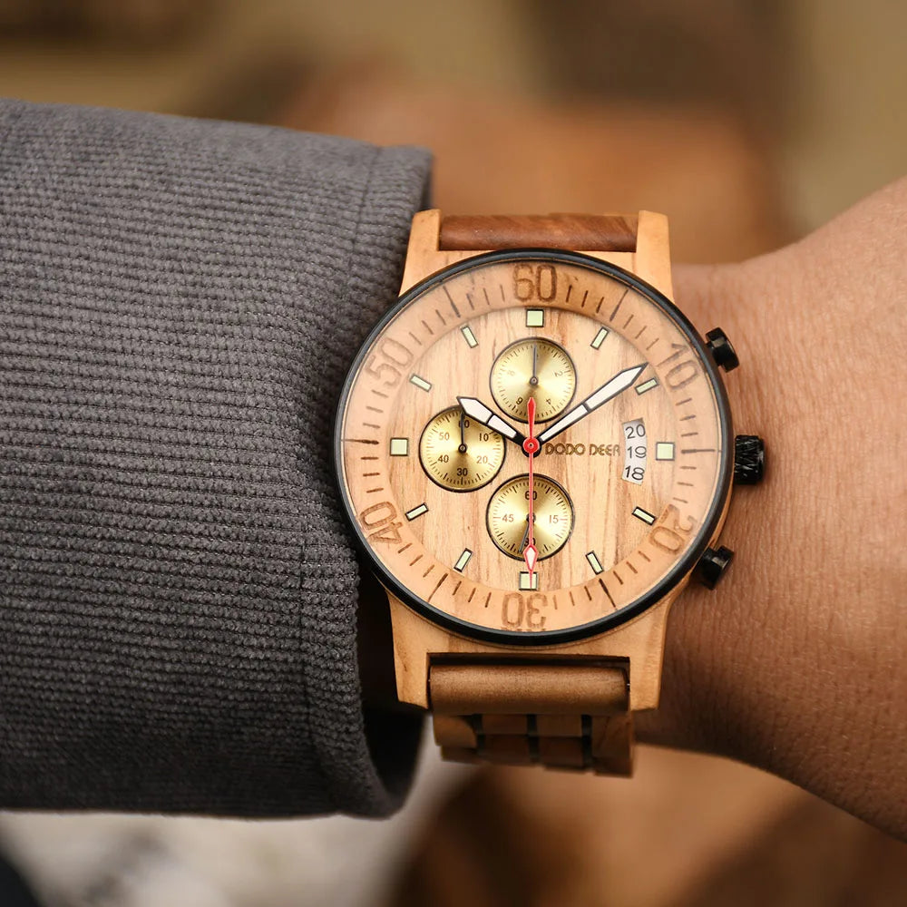 Men's Wooden Watch With Calendar - Multifunctional Fashion Quartz Movement Wristwatch
