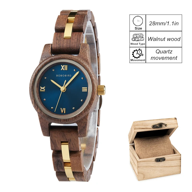 Women's Round Face Wooden Watch Fashion Quartz Watch for Ladies With Paper Gift Box