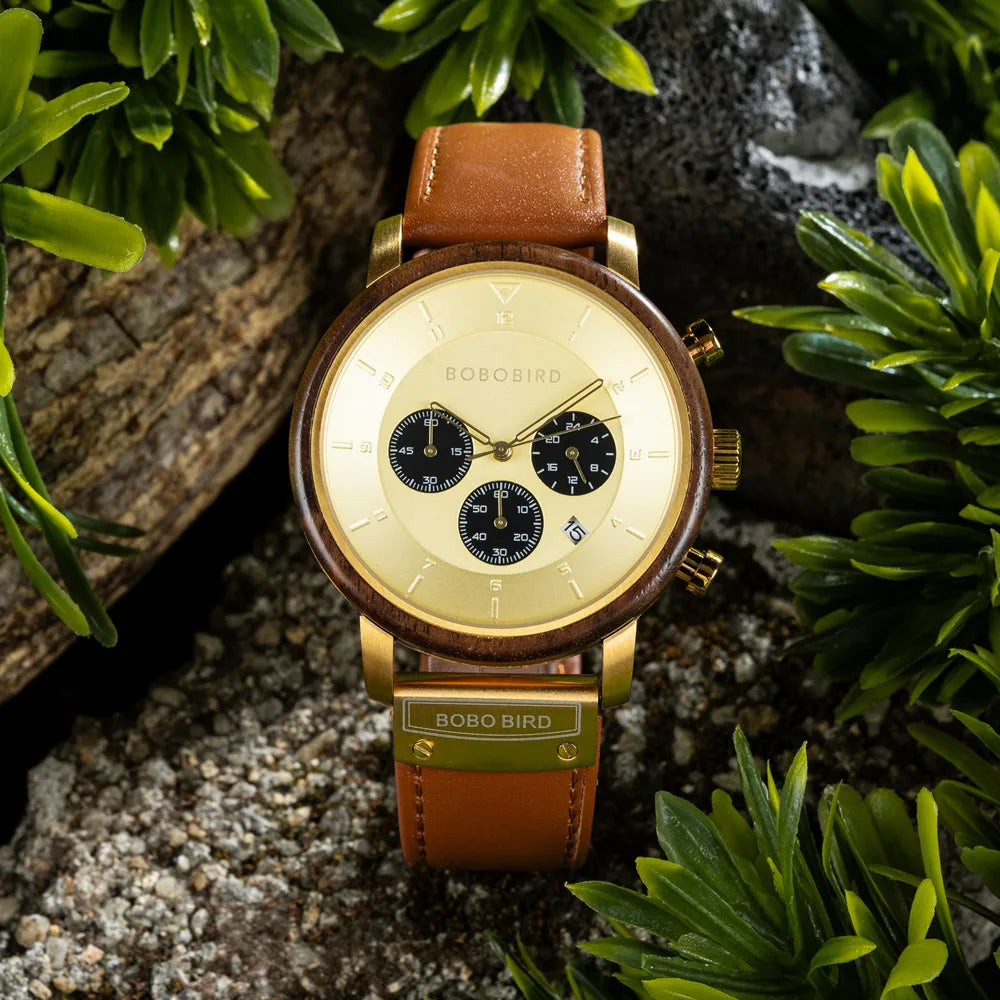 Men's Luxury Style Watch - Handmade Wooden Wrist Watch for Men With Genuine Leather