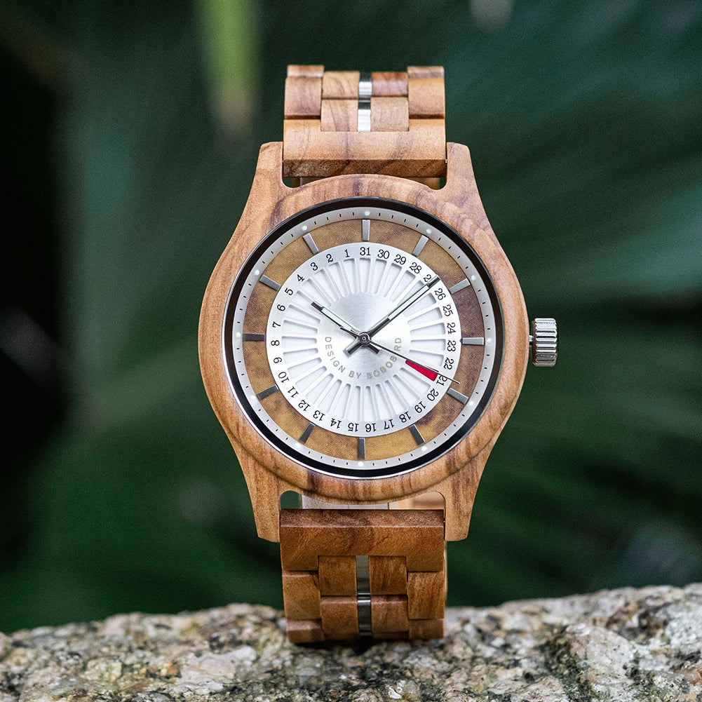 Unique Men's Wooden Watch Design - Chronographic Date Display On Face Wristwatch for Men