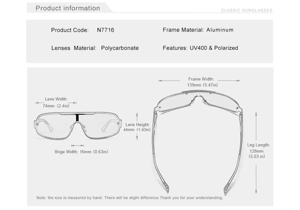 Polarized UV400 Sunglasses For Men - One Piece Mirror Lenses And Aluminum Frames
