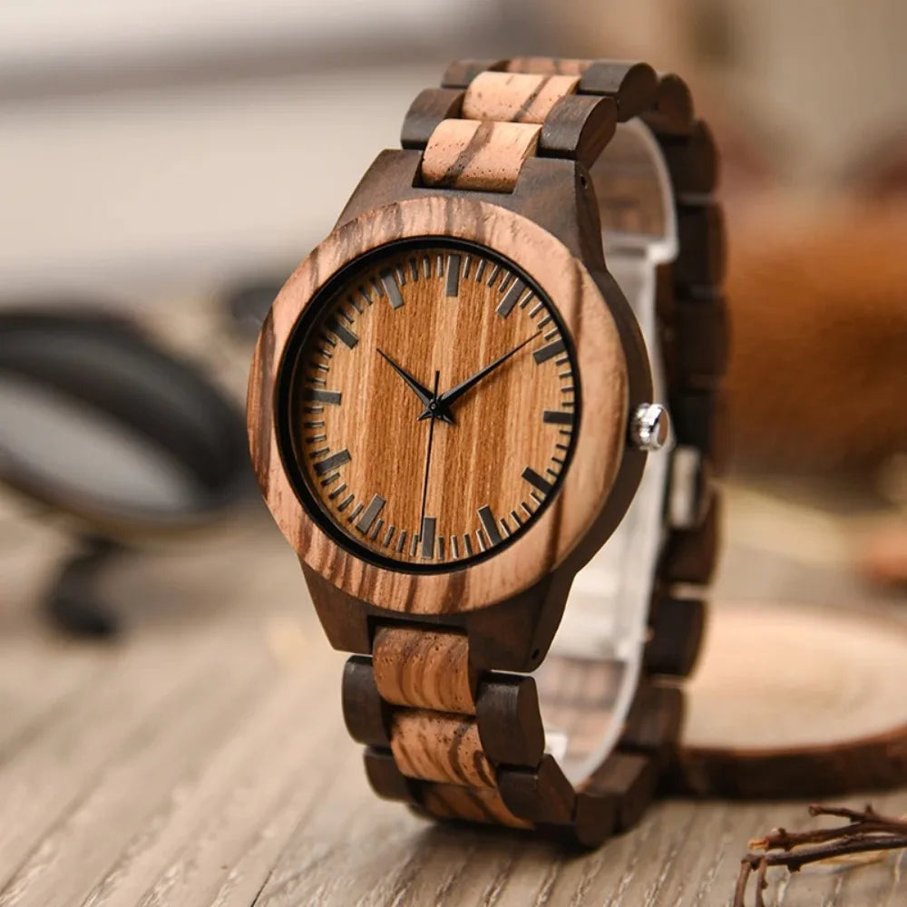 Men’s Luxury Green Sandal Wood Watch - Full Wooden Quartz Movement Handmade Wristwatch