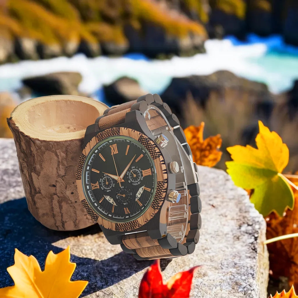 Wooden Wrist Watch for Men - Luxury Stylish Multifunction Chronographic Face