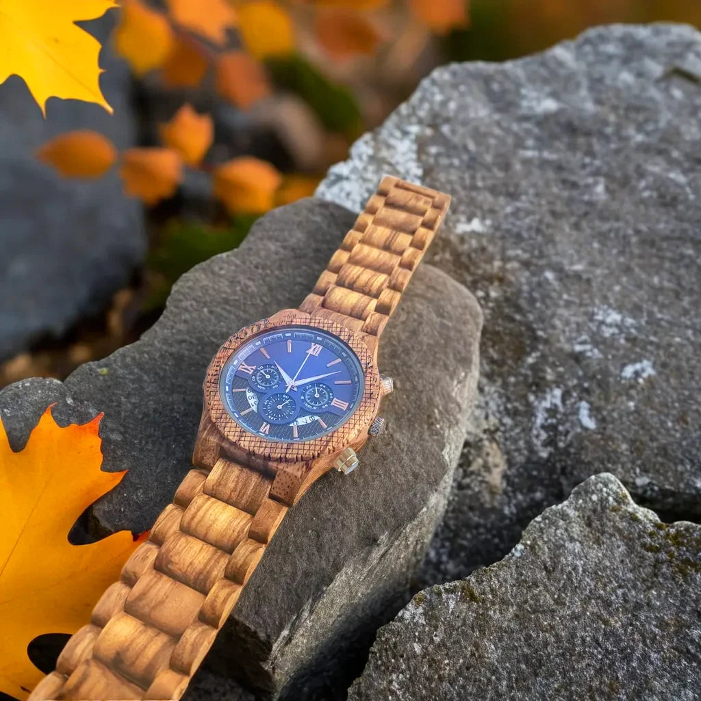 Wooden Wrist Watch for Men - Luxury Stylish Multifunction Chronographic Face
