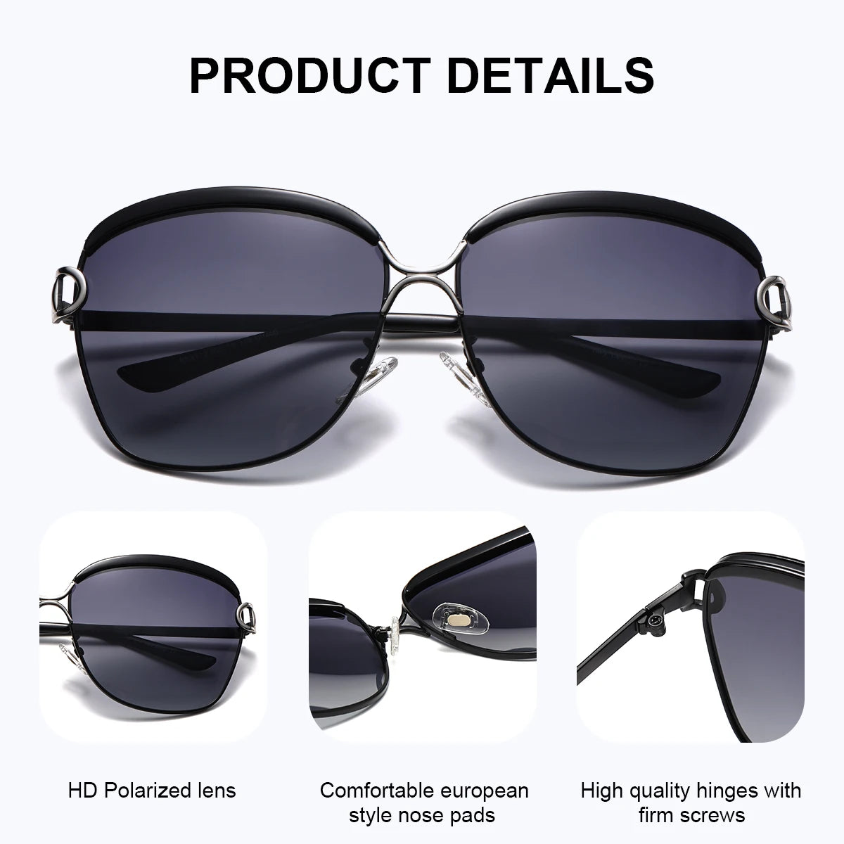 BARCUR 1pcs Fashion Women Sunglasses Multi-color Option Travel Metal Frame UV Polarized Sunglasses White Gift Box Exquisite Gift