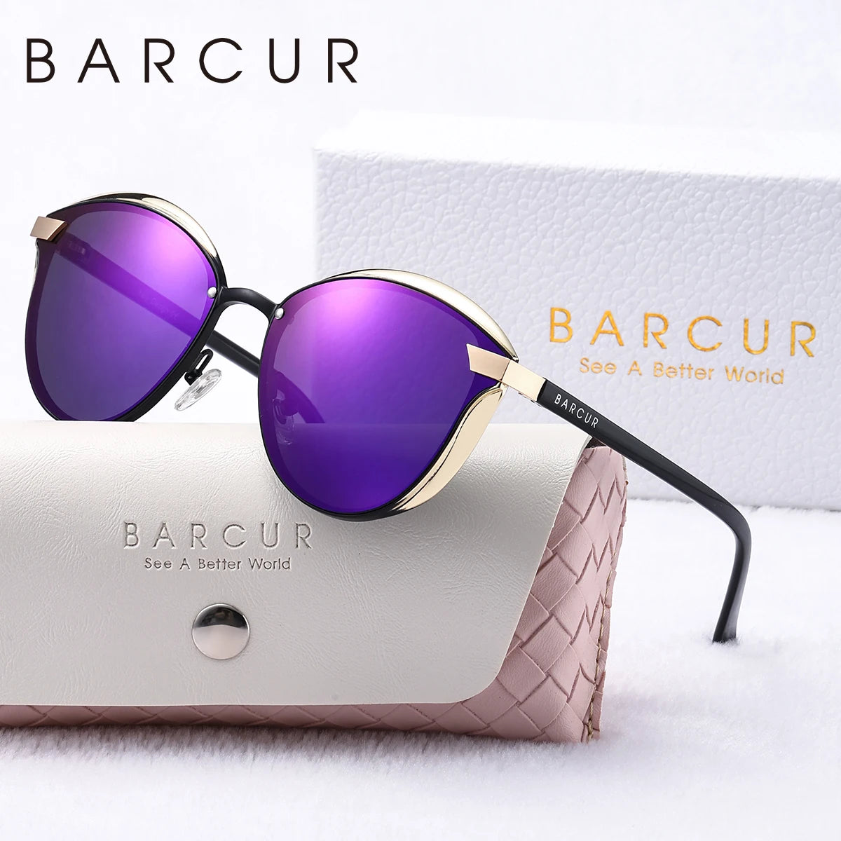BARCUR Luxury Brand Cat Eye Polarized Sunglasses Delicate Fantasy Rimless Metal Frame Party Vacation Travel UV Women Sunglasses