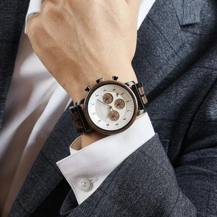 Men's Luxury Style Watch - Handmade Wooden Wrist Watch for Men With Genuine Leather