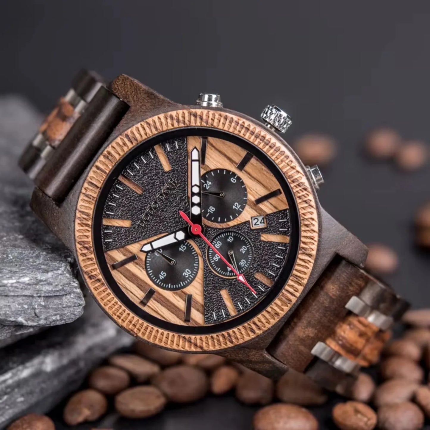 Classic Wood Stop Watches for Men Quartz Wristwach Male Display Date Chronograph Complete Calendar Gift Box Wholesale Dropship