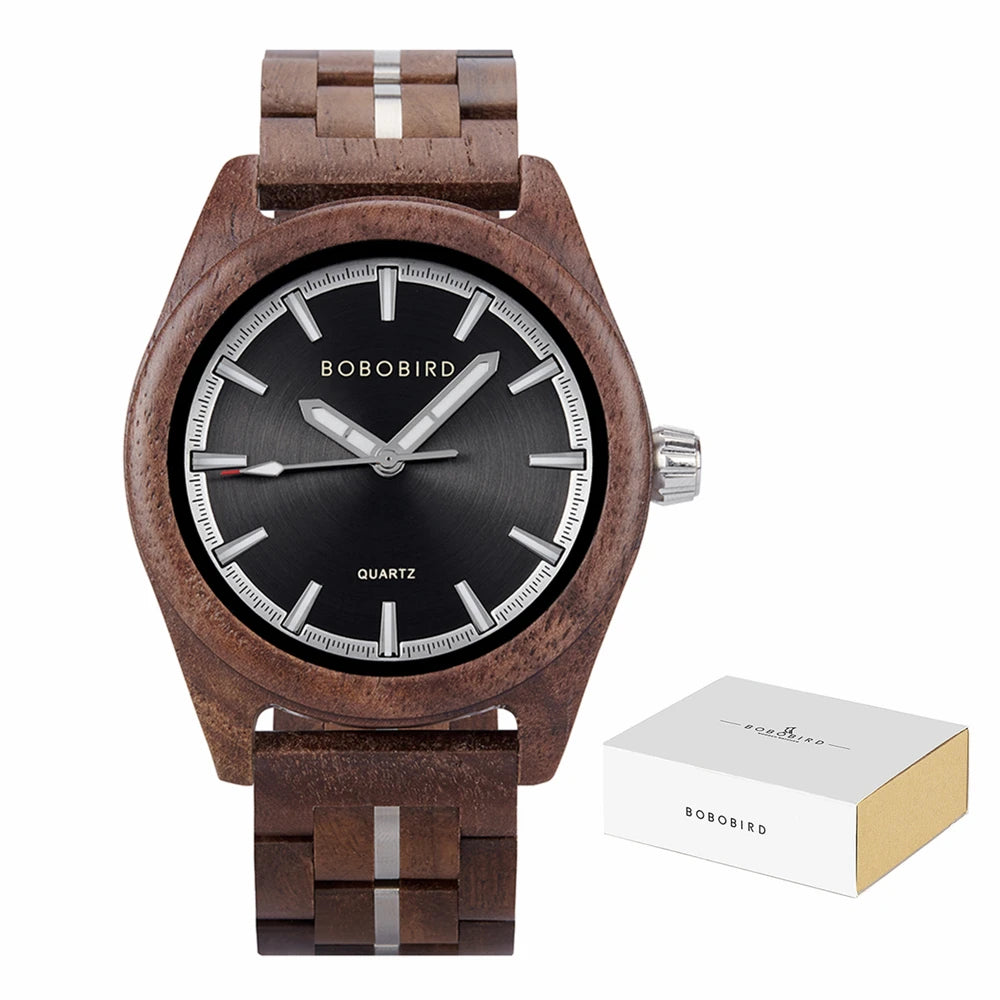 Classic Analog Men's Watch - Wooden Bracelet And Face With Luminous Hands