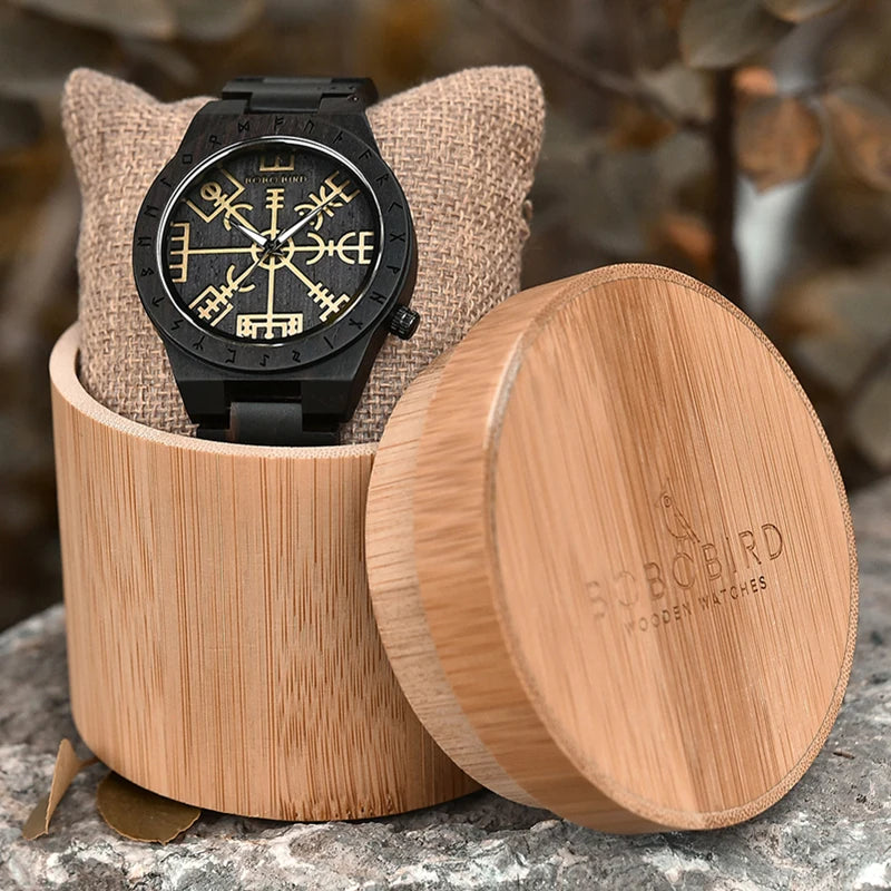 Viking Style Man's Wooden Watches - Vintage Quartz Movement Watch for Men